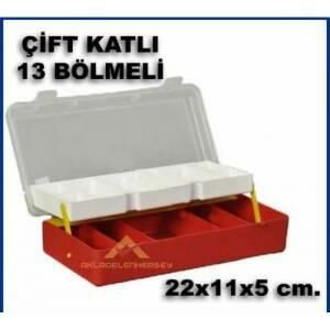 13 Bölmeli Çift Katlı Organizer Boncuk-Vida Çantası Plastik Kutu 22x11x5cm