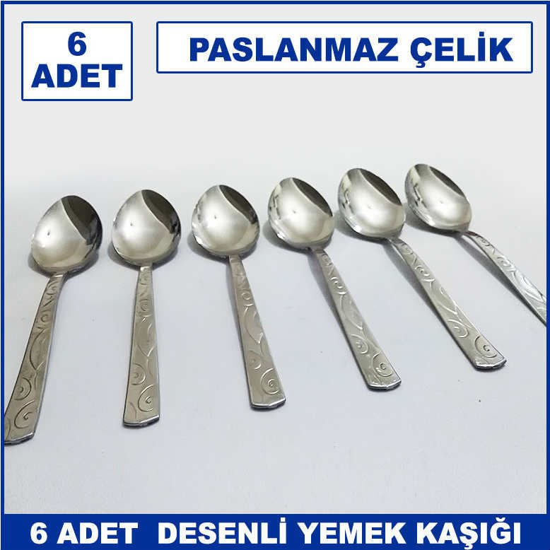 6 Adet Sarmaşık Model Paslanmaz Çelik Rostfrei Yemek Kaşığı Seti