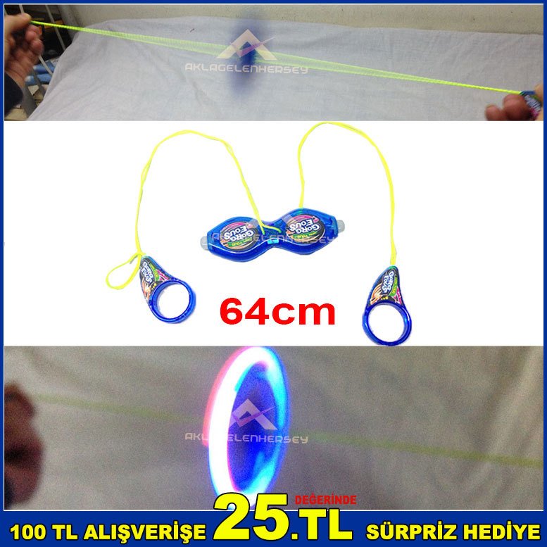 Elde Dönen Işıklı Stres Çarkı 64cm Uzunluğunda İpli Yoyo Açma-Kapama Tuşlu Eğlenceli