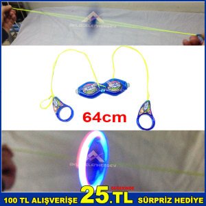 Elde Dönen Işıklı Stres Çarkı 64cm Uzunluğunda İpli Yoyo Açma-Kapama Tuşlu Eğlenceli