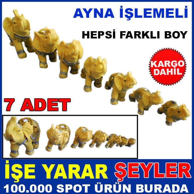 FARKLI BOYUTLARDA 7Lİ AYNA İŞLEMELİ UĞUR FİLİ KD