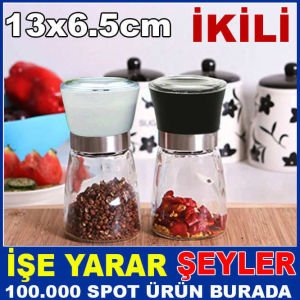 İKİ ADET KAPAKLI CAM ÖĞÜTÜCÜ TUZLUK BİBERLİK