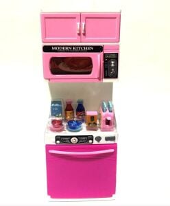 Modern  Mutfak Seti Tekli Fırınlı Açılır Kapanır Dolaplı İçicek objeli Eğitici Öğretici Oyuncak