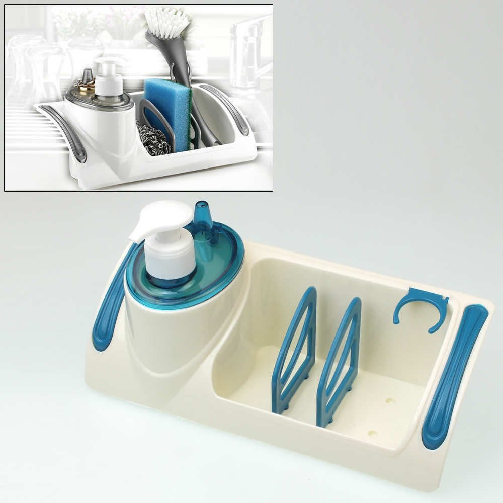 Sıvı deterjanlık 3 bölmeli evye düzenleyici tezgah üstü organizer, sabunluk,süngerlik,fırça standı
