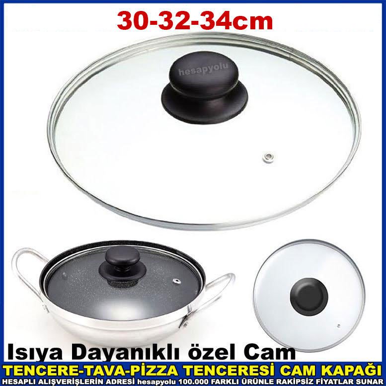 30-32-34cm Tencere Tava Cam Kapak Pizzamatik Yedek Cam Kapağı