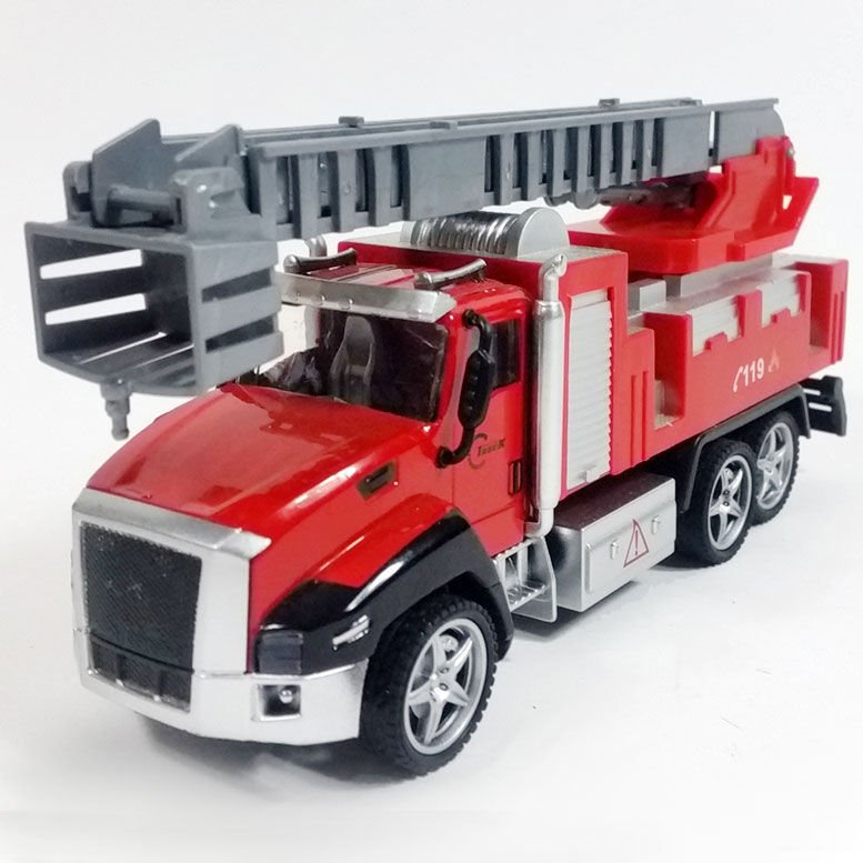 DieCast Metal Kasa Hareketli Uzayan Merdivenli Çek Bırak Oyuncak İtfaiye Kamyonu