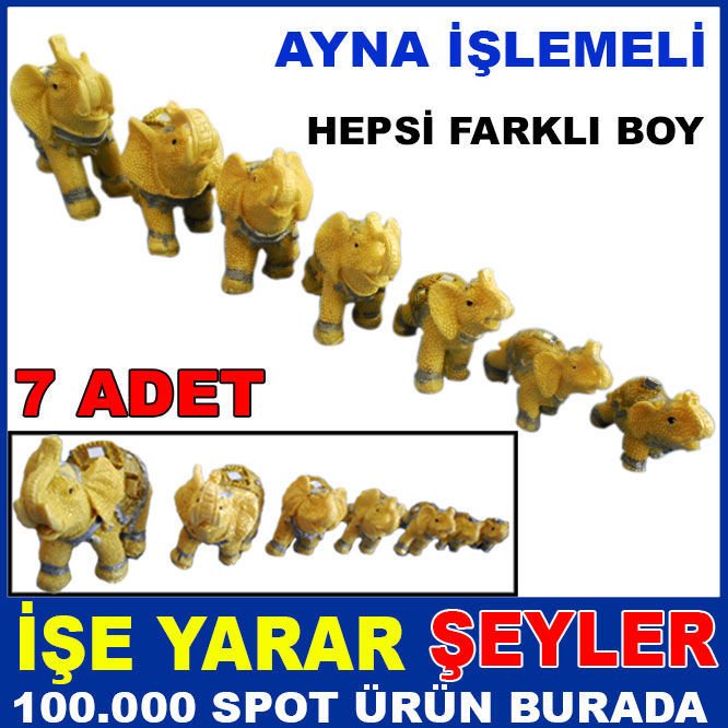 FARKLI BOYUTLARDA 7'Lİ AYNA İŞLEMELİ UĞUR FİLİ
