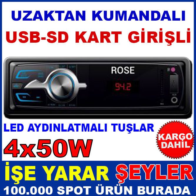 UZAKTANKUMANDALI LEDGÖSTERGELİ 4x50W OTO TEYP KD