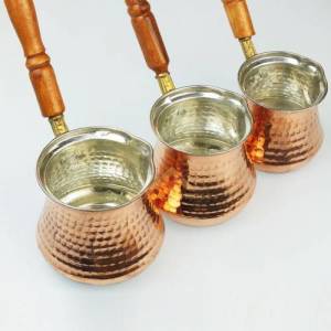 5'li SET ISINMAYAN PRİNÇ SAPLI %100 BAKIR CEZVE SETİ,KÜÇÜKTEN BÜYÜĞE 5 ADET BAKIR KAHVE CEZVESİ