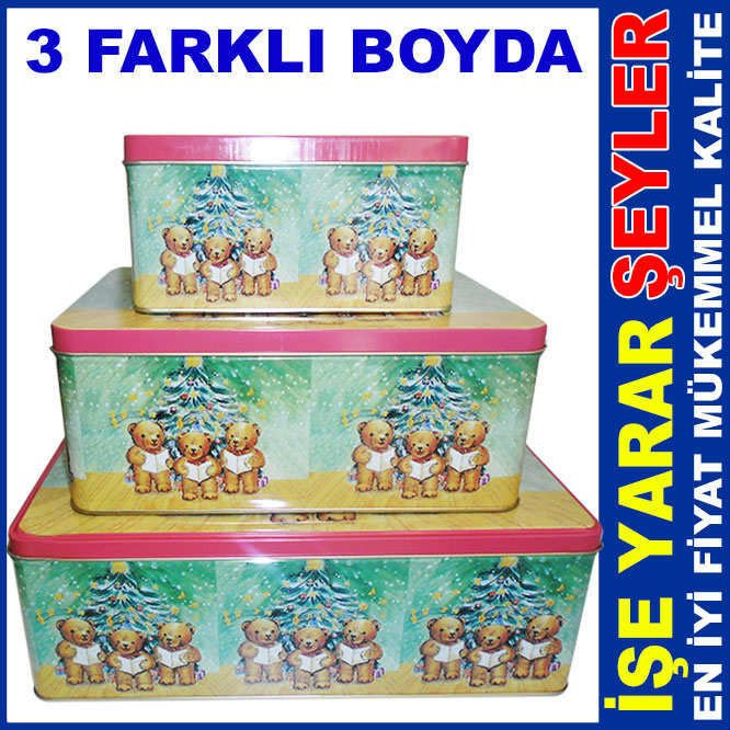 3 FARKLI BOYDA DİKDÖRTGEN MODEL TENEKE KUTU