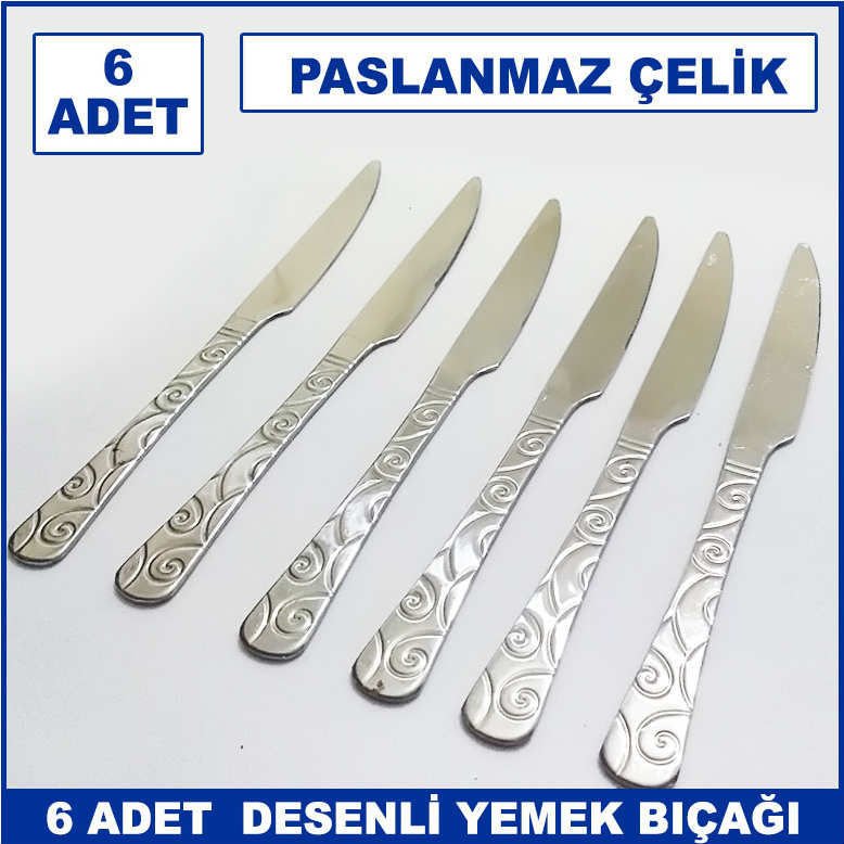 6 Adet Sarmaşık Model Paslanmaz Çelik Rostfrei Yemek Bıçağı Seti