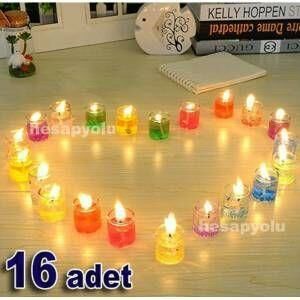 Deniz kabuklarıyla süslü cam fanuslu jel mumlar 16 adet rengarenk mum seti doğum günü düğün mumları