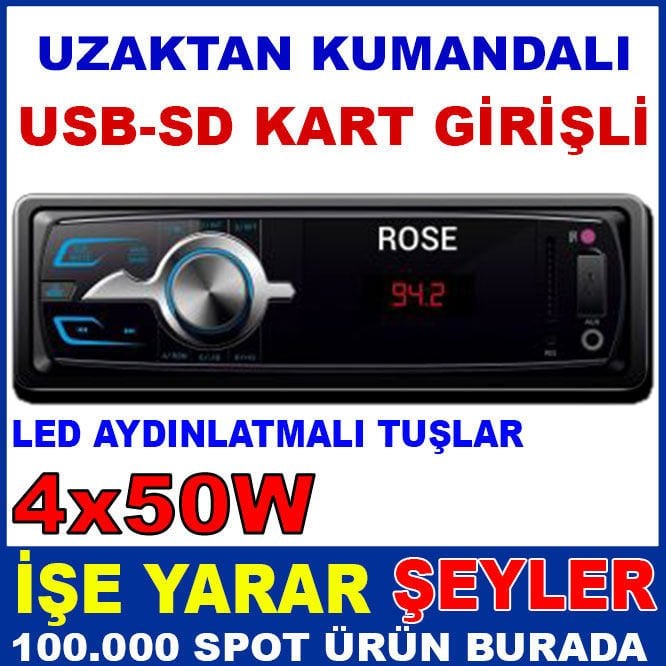 UZAKTAN KUMANDALI LED GÖSTERGELİ 4x50W OTO TEYP