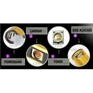 Çok Fonksiyonlu 4in1 Cep Telefonu İçin Powerbank,Şarjlı Q5 El Feneri,Elektronik Çakmak,Şişe Açacağı