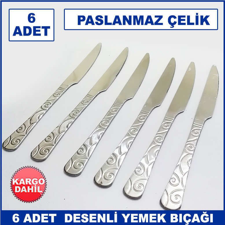 6 Adet Sarmaşık Model Paslanmaz Çelik Rostfrei Yemek Bıçağı Seti