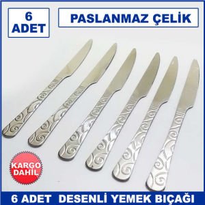 6 Adet Sarmaşık Model Paslanmaz Çelik Rostfrei Yemek Bıçağı Seti