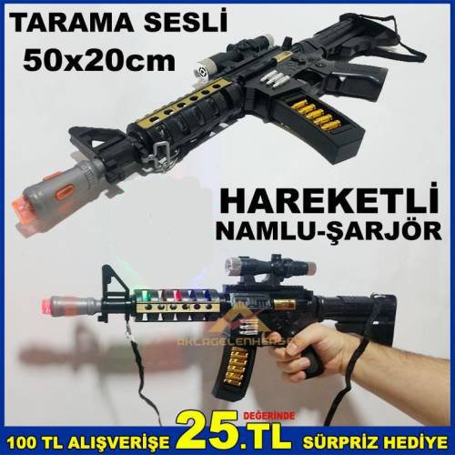 Tarama Sesli Hareketli Şarjör Ve Namlulu Omuz Askılı Büyük Işıklı Tüfek