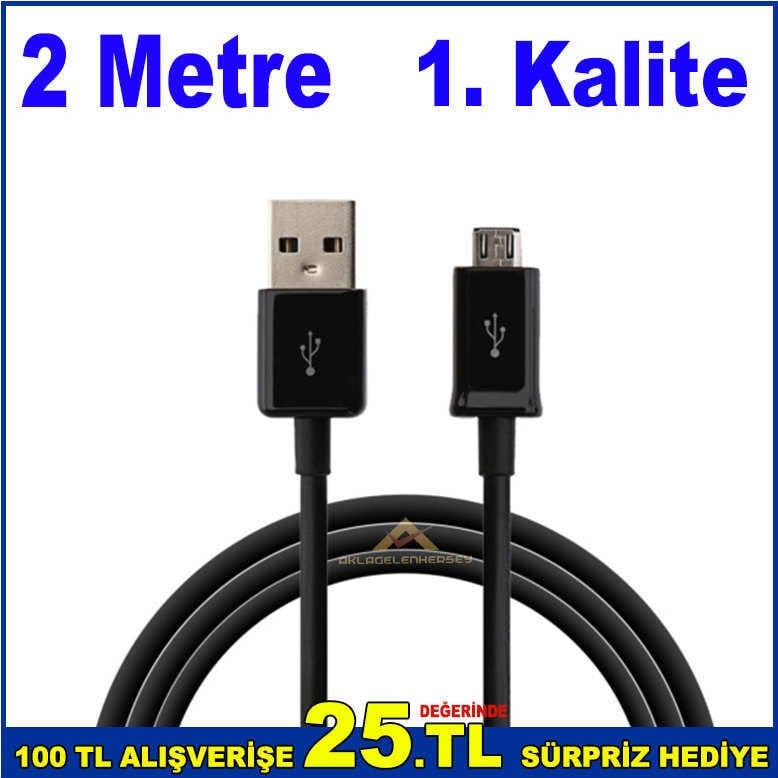 Mikro USB Şarj Kablosu 2 Metre Uzunluğunda 1.Kalite Android Uçlu USB Şarj Kablosu-1