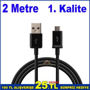 Mikro USB Şarj Kablosu 2 Metre Uzunluğunda 1.Kalite Android Uçlu USB Şarj Kablosu-1