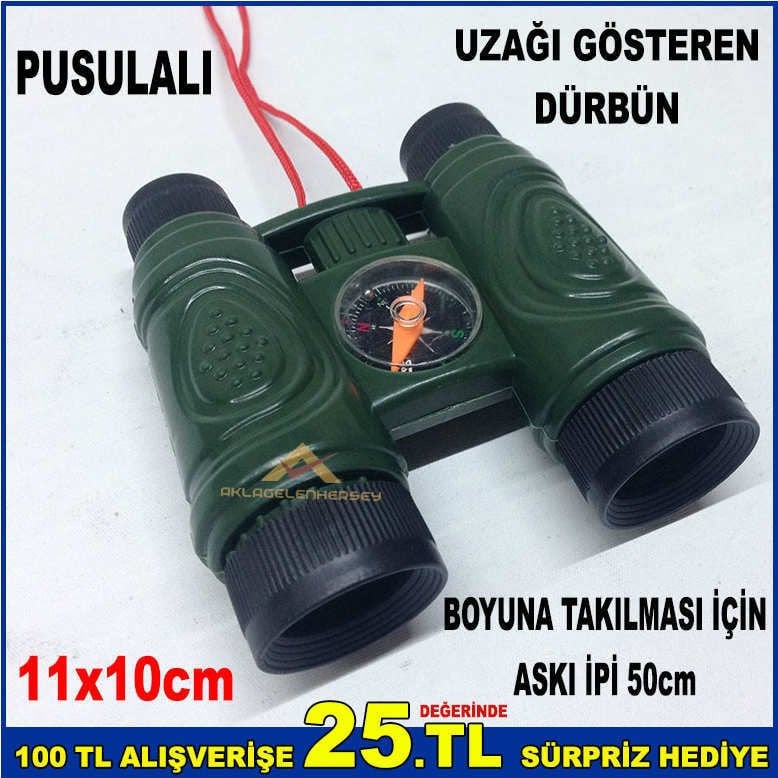 11x10cm BOYUTLARINDA UZAĞİ GÖSTEREN 50cm BOYUN ASKI İPLİ PUSULALI OYUNCAK DÜRBÜN