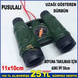11x10cm BOYUTLARINDA UZAĞİ GÖSTEREN 50cm BOYUN ASKI İPLİ PUSULALI OYUNCAK DÜRBÜN