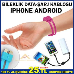 ŞERİT BİLEKLİK ANDROİD-İPHONE DATA ŞARJ KABLOSU