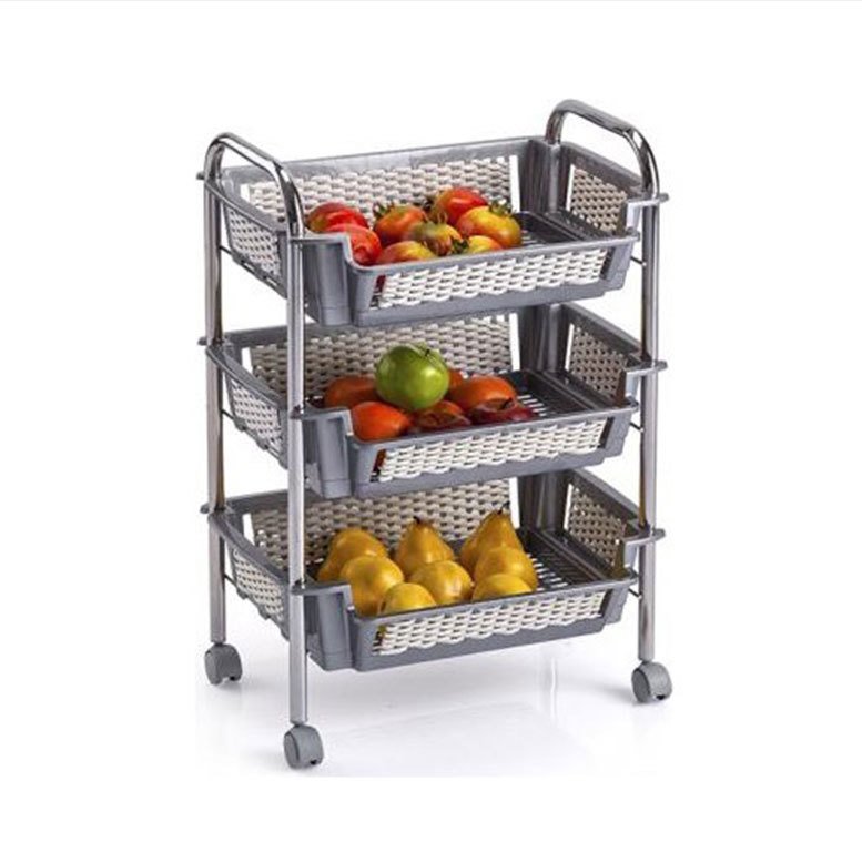 Metal Gövde Tekerlekli Kromajlı 3 Katlı Hasırlı Krom Sebzelik 1. Kalite ve Dayanıklı Sebzelik 504