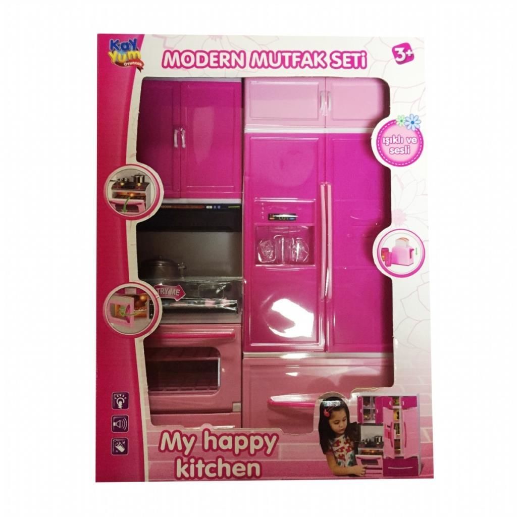 Modern Mutfak Seti 2 li Buzdolabı Ve Fırınlı Açılır Kapanır Kapak Pilli Işıklı Sesli Oyuncak