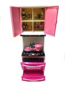 Modern Mutfak Seti 2 li Buzdolabı Ve Fırınlı Açılır Kapanır Kapak Pilli Işıklı Sesli Oyuncak