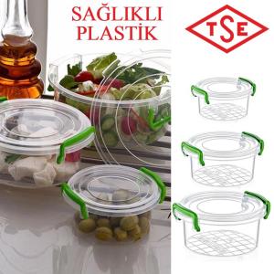 Kilitlemeli Kapak 3'lü Yuvarlak Saklama Seti Sağlıklı TSE Belgeli Kaliteli Saklama Kabı