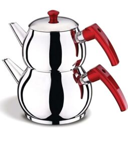 3-4 Kişilik Paslanmaz Çelik Çaydanlık Takımı Küre Model Kapsül Taban Kendinden Süzgeç 2.2 L Lüx Mini