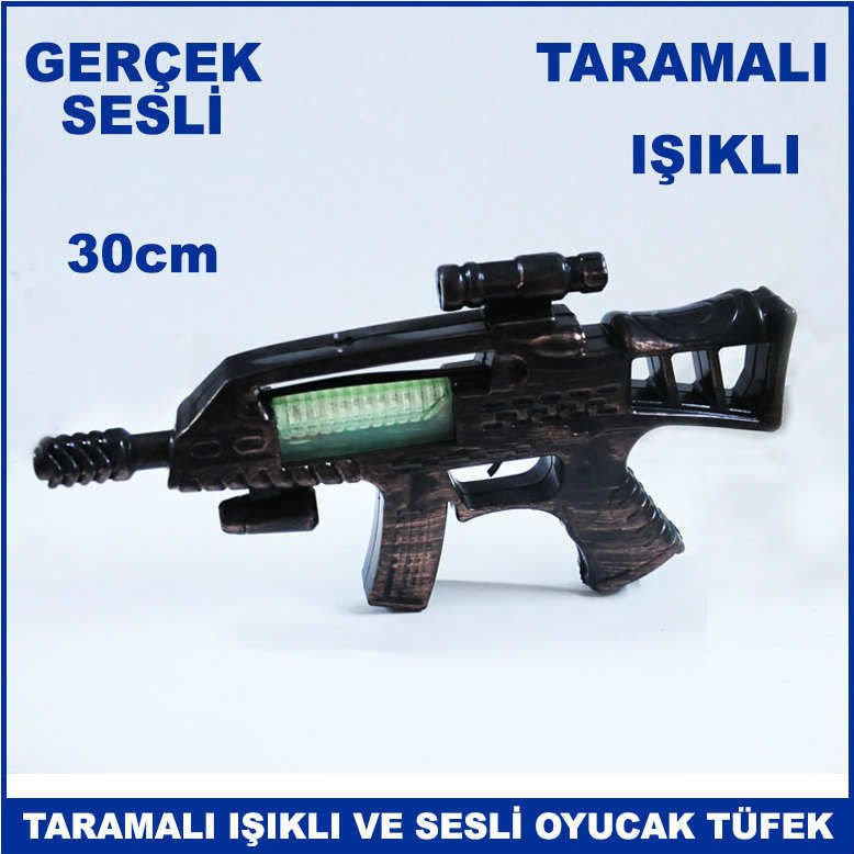Taramalı Işıklı ve Gerçek Sesli Oyuncak Makinalı Tüfek 30cm Büyük Boy
