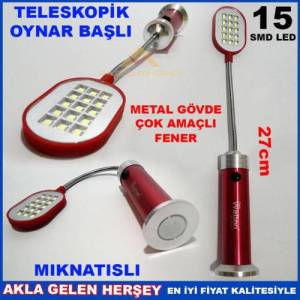 15 Led Metal Gövdeli Oynar Başlı Çok Amaçlı Fener