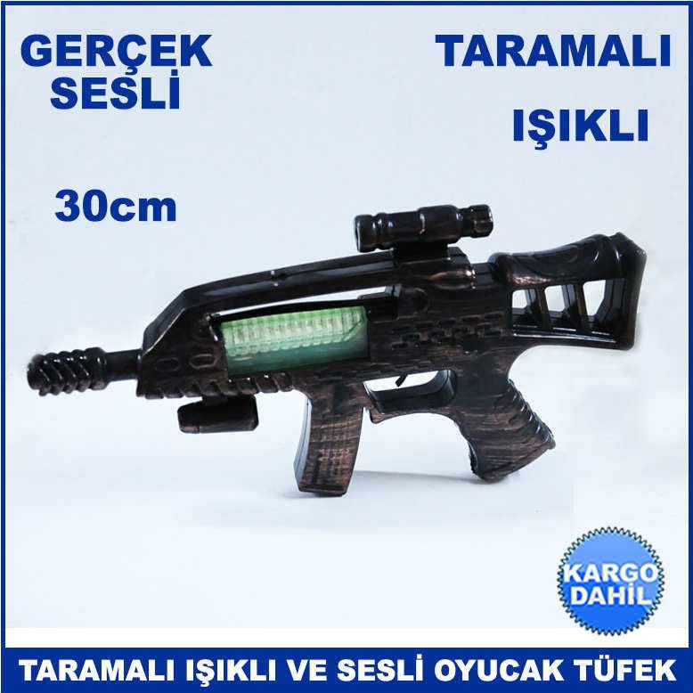 Taramalı Işıklı ve Gerçek Sesli Oyuncak Makinalı Tüfek 30cm Büyük Boy