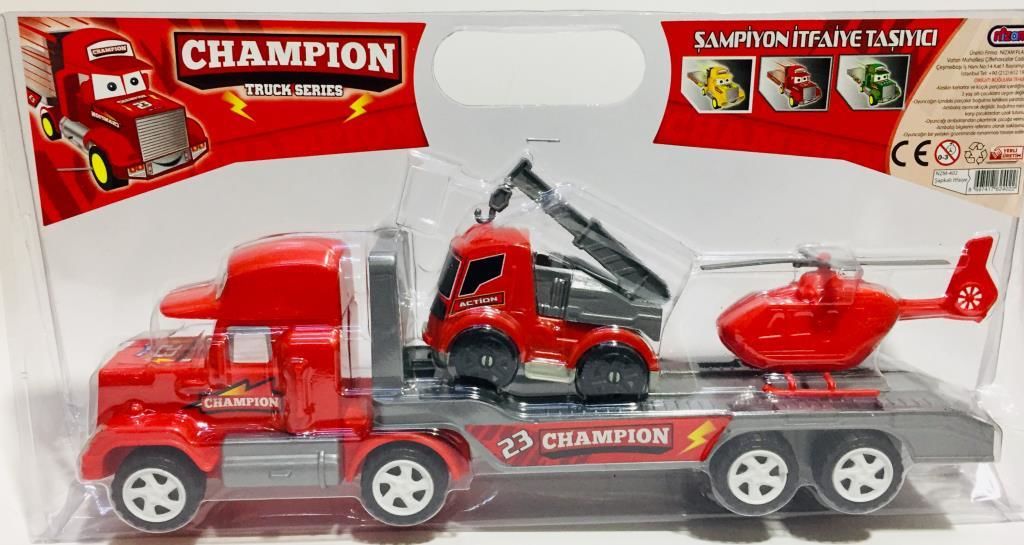 3'lü Oyuncak Şapkalı Tır İtfaiye Araba Seti Eğitici Öğretici Mini Oyuncak