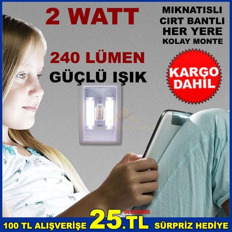 DÜĞMELİ KOLAY MONTAJ 2W LED IŞIK GECE LAMBASI