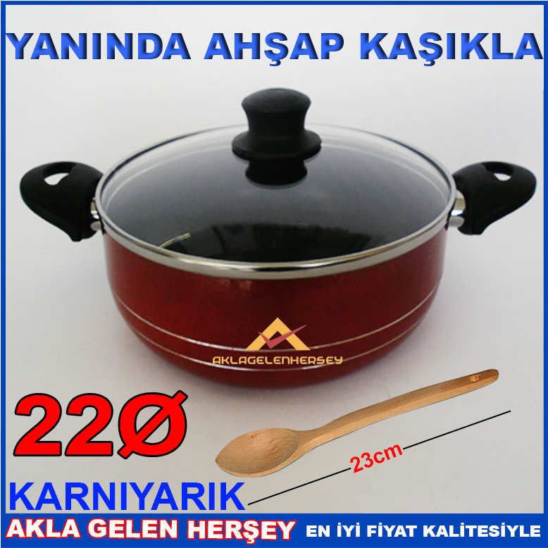 AHŞAP KAŞIK HEDİYELİ KARNIYARIK TEFLON TENCERE