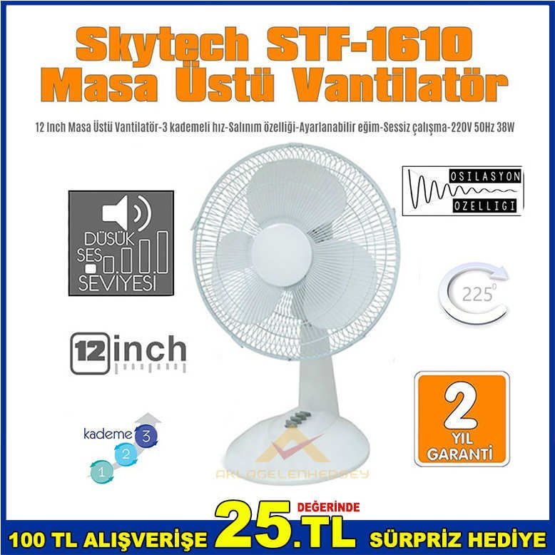 SKYTECH 12'' 3KADEME SESSİZ MASAÜSTÜ VANTİLATÖR