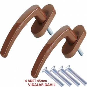 2 Adet Ömür Boyu Garantili Kahverengi PVC Doğrama Pencere Kolu Demir Takviyeli+Montaj Vidalar Dahil
