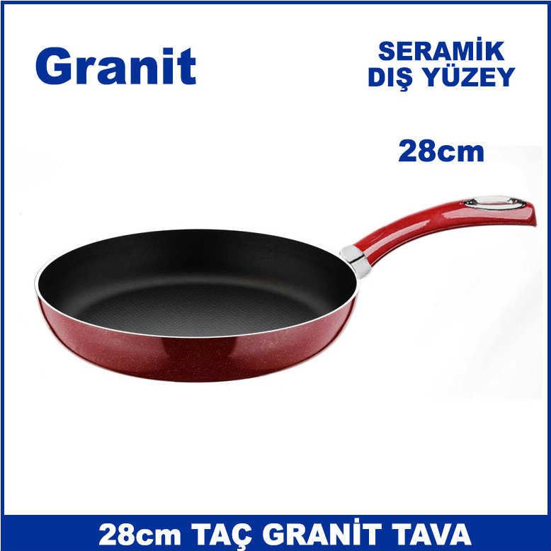 Seramik Dış Yüzey 28cm Taç Granit Tava - Eşit Isı Dağılımı ve Isıyı Hapseden 1. Kalite Granit Tava