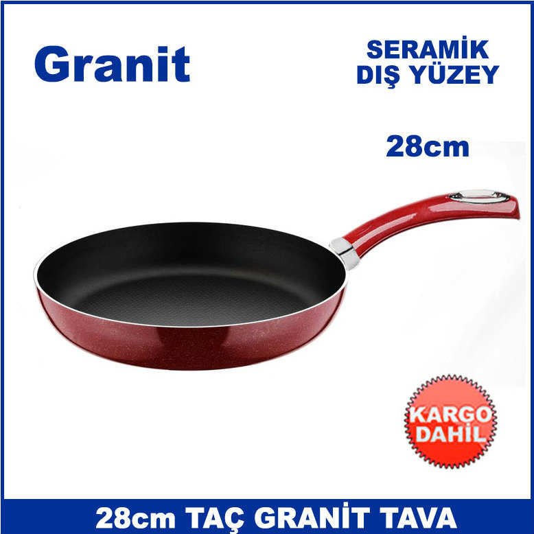 Seramik Dış Yüzey 28cm Taç Granit Tava - Eşit Isı Dağılımı ve Isıyı Hapseden 1. Kalite Granit Tava