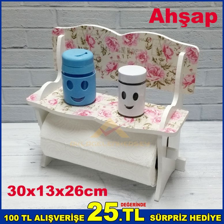 Ahşap Koltuk Bank Şeklinde Çiçek Desenli Duvara Asılabilir Kağıt Havluluk