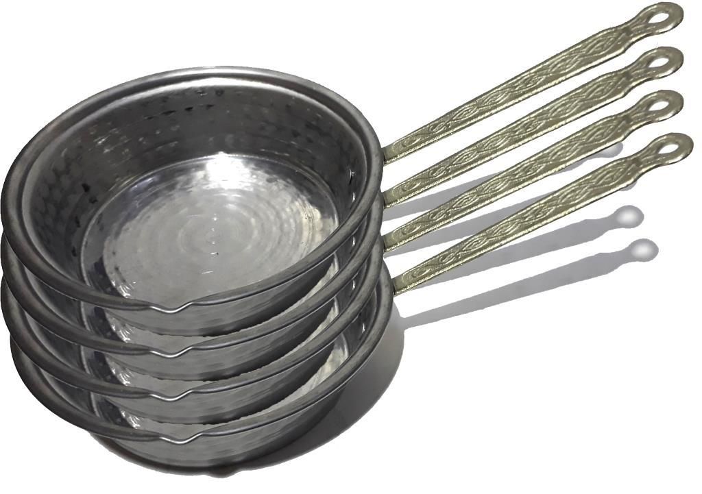 Tek Saplı Çekiç Dövme 4 Adet Mat Çelikten 13cm Çapta Sos Tavası  Soslar İçin Pratik Tava