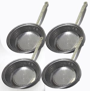 Tek Saplı Çekiç Dövme 4 Adet Mat Çelikten 13cm Çapta Sos Tavası  Soslar İçin Pratik Tava
