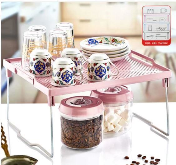 28x30 Cm Mutfak Banyo Tezgah Üstü Dolap İçi Düzenleyici Raf Metal Malzemeli