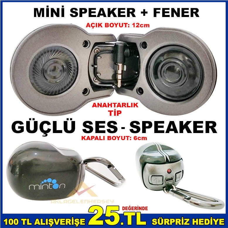 ANAHTARLIK TİP ŞARJLI POCKET MİNİ SPEAKER+FENER