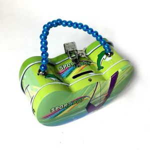 Kilitli Yedek Anahtarlı Desenli Boncuklu Askılı Metal Kumbara 14 cm