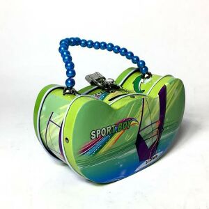 Kilitli Yedek Anahtarlı Desenli Boncuklu Askılı Metal Kumbara 14 cm