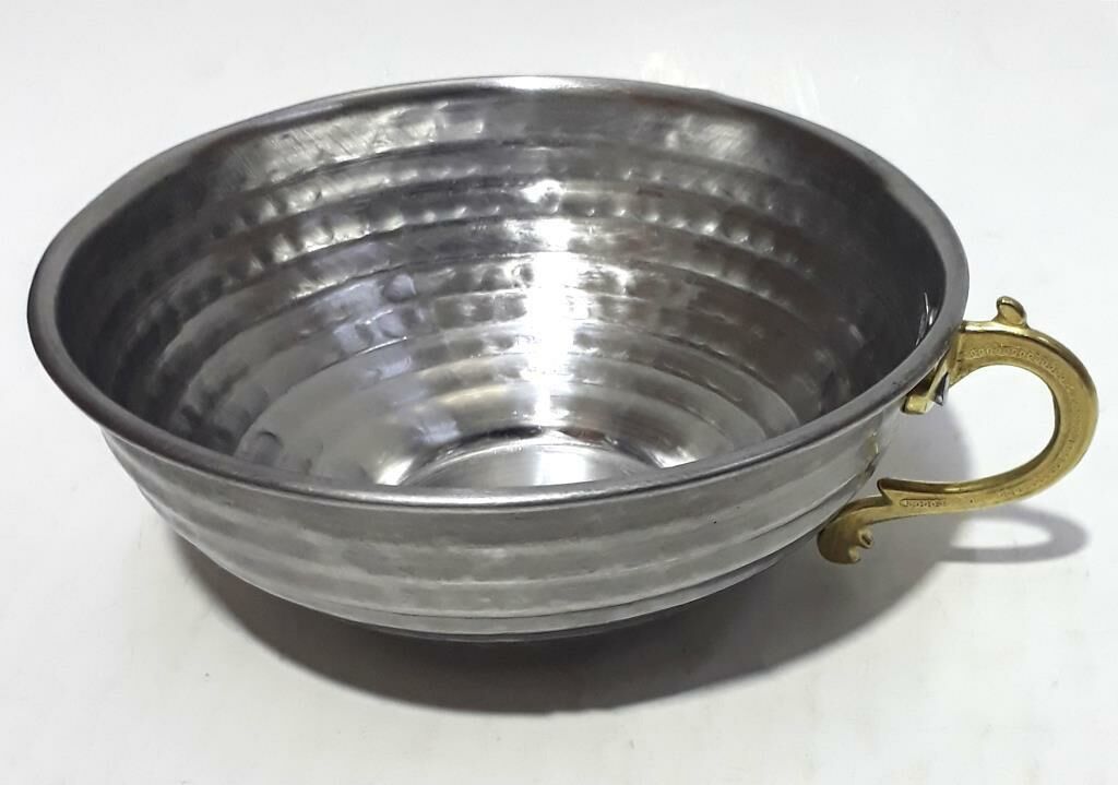 Pirinç Kulplu Çelik Dövme Geniş Ağızlı Mat Çelikten 13cm Maşrafa 5cm Derinlikte Paslanmaz Çelikten