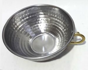 Pirinç Kulplu Çelik Dövme Geniş Ağızlı Mat Çelikten 13cm Maşrafa 5cm Derinlikte Paslanmaz Çelikten